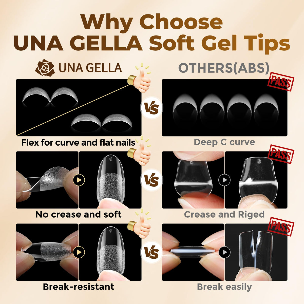 UNA GELLA Short Almond Nail Tips 504PCS Short Fake Nails Soft Press Ons - Jansha Store