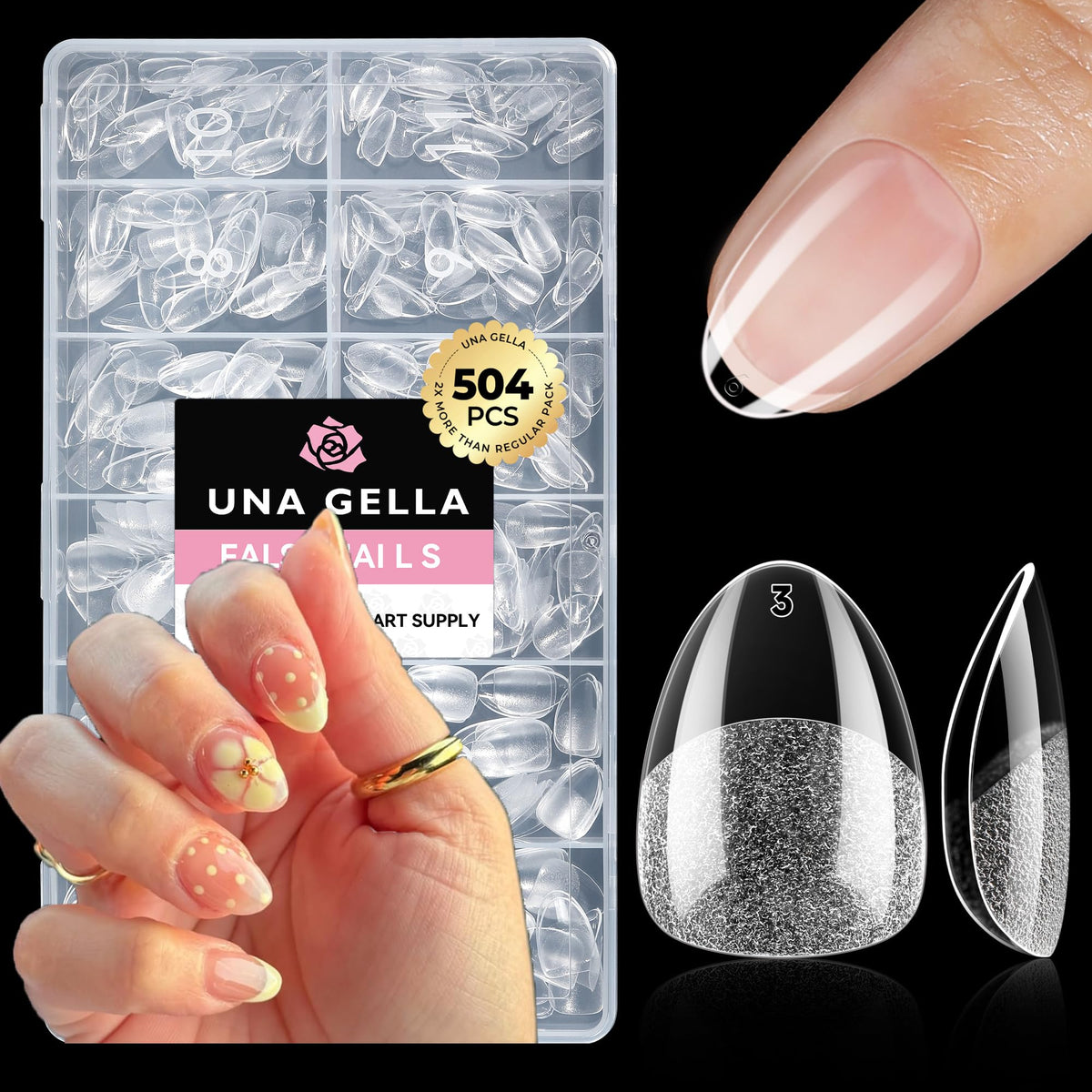 UNA GELLA Short Almond Nail Tips 504PCS Short Fake Nails Soft Press Ons - Jansha Store