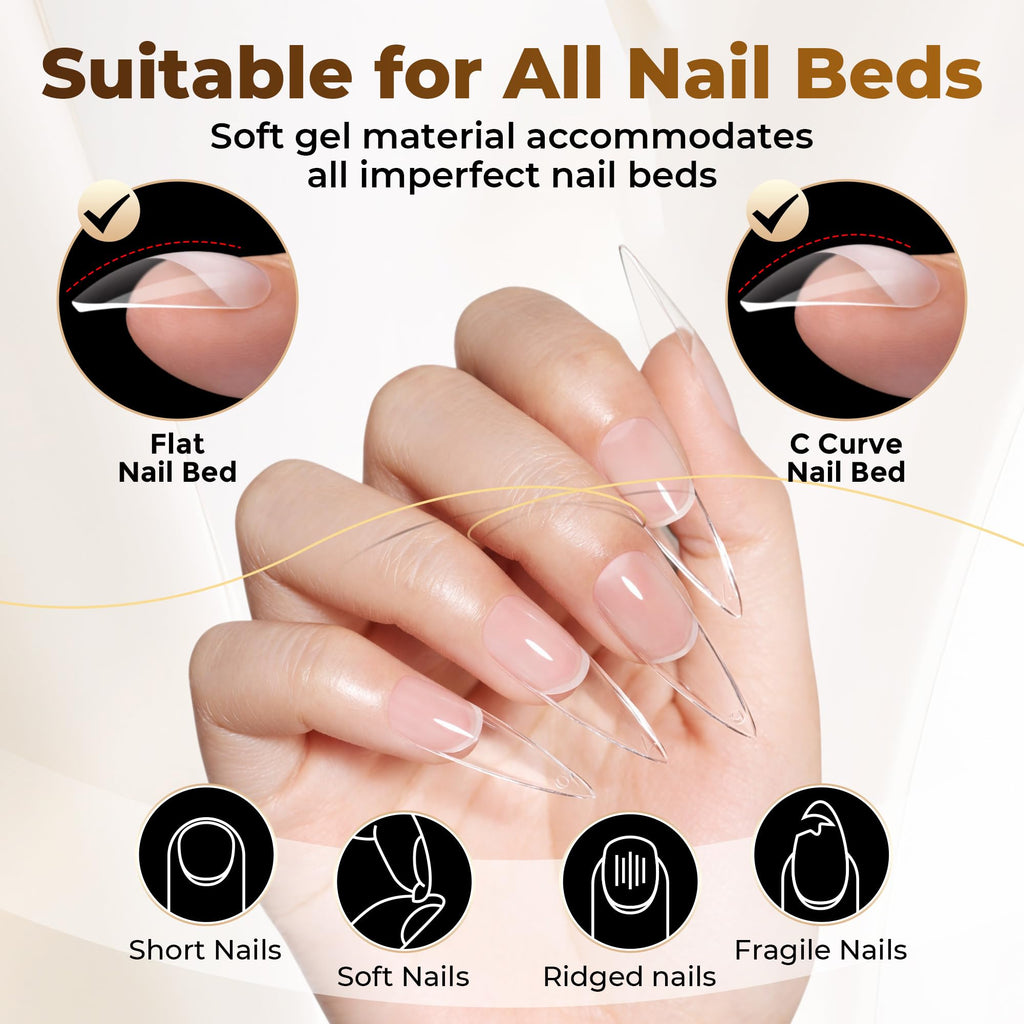 UNA GELLA Short Almond Nail Tips 504PCS Short Fake Nails Soft Press Ons - Jansha Store