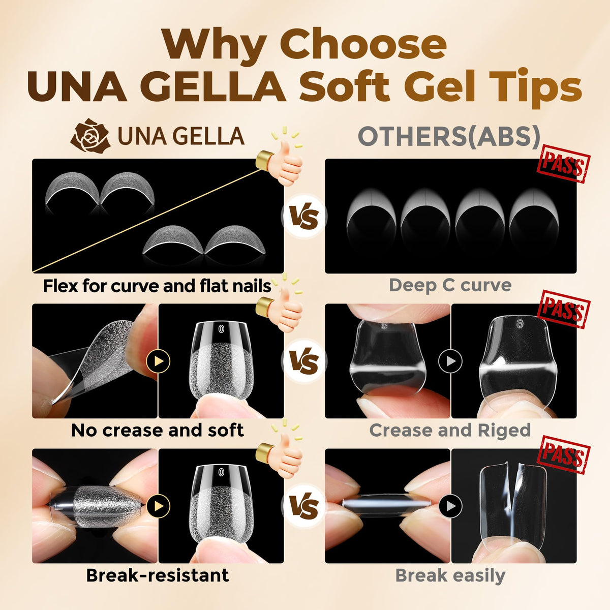UNA GELLA Short Almond Nail Tips 504PCS Short Fake Nails Soft Press Ons - Jansha Store