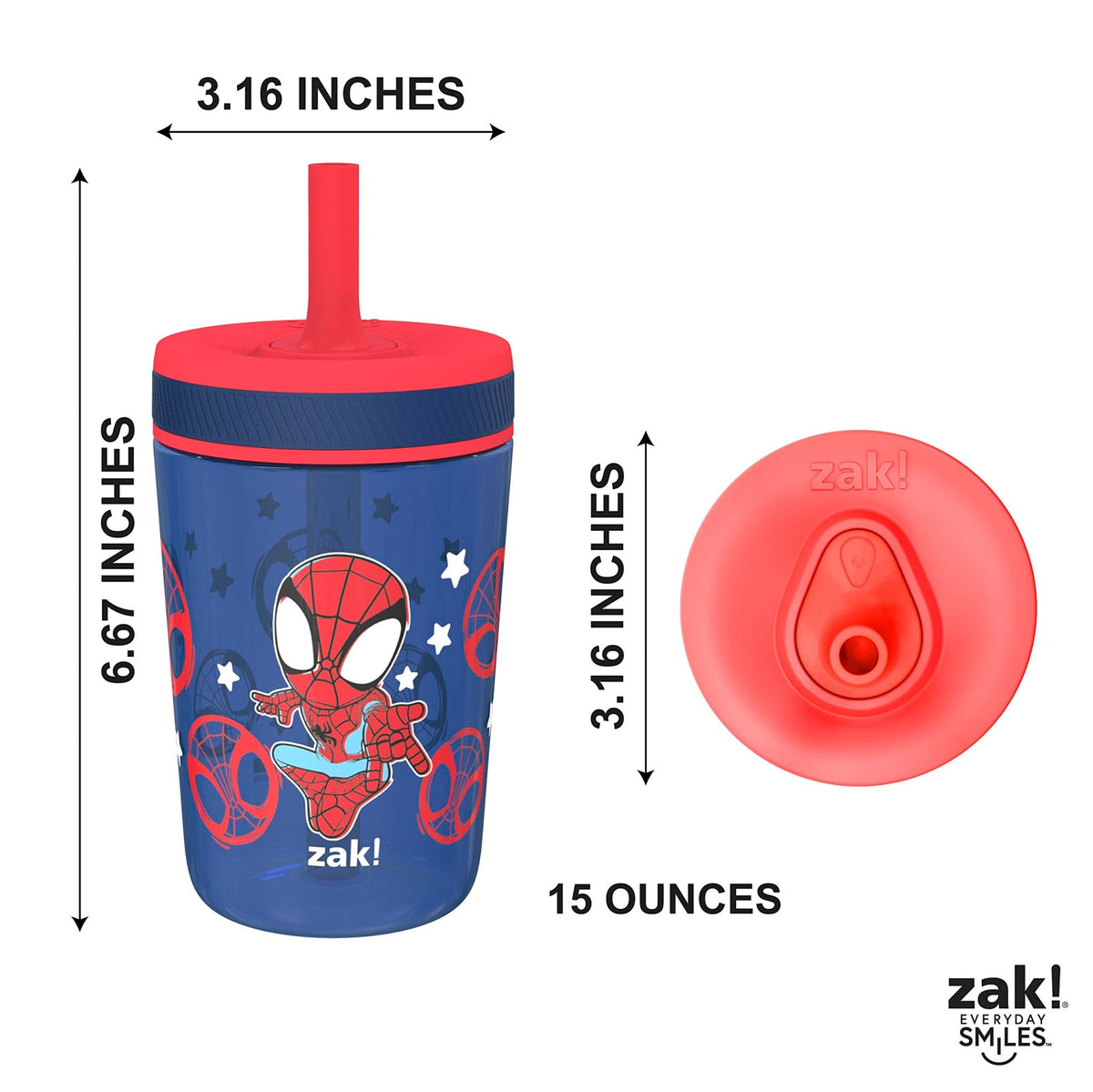 Zak Designs Blippi Kelso Toddler Cups For Travel or At Home, 2-Count Durable Plastic Sippy Cups With Leak-Proof Design is Perfect For Kids (Blippi), 15 Ounces (Pack of 12) - Jansha Store
